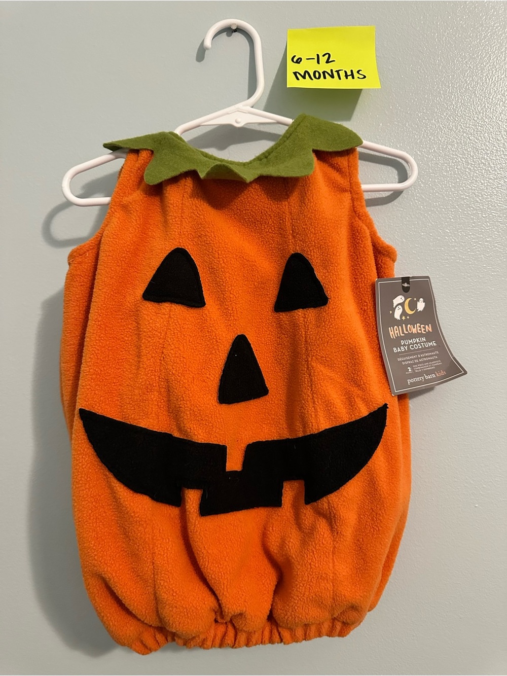 Pottery Barn Kids Orange Pumpkin Baby Costume with Green Leaf Collar